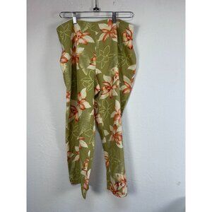 Tommy Bahama Womens Floral Hawaiian Capri Pants Size 12 Silk Linen Blend Green